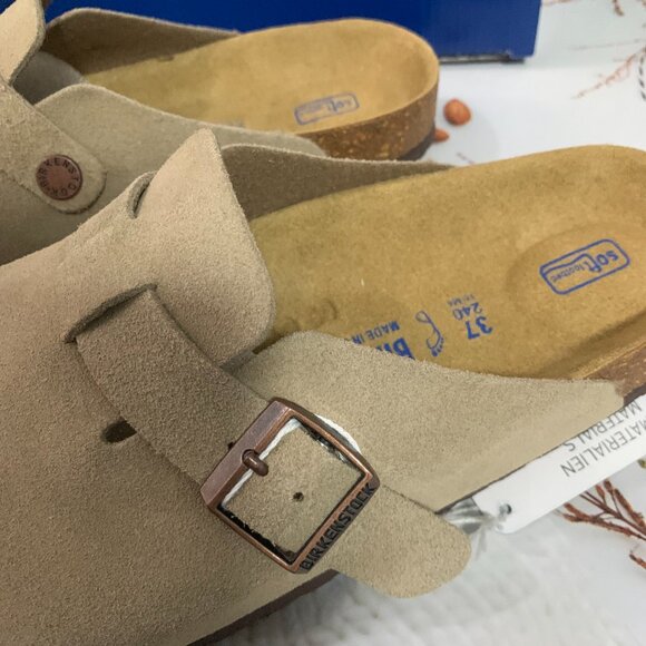 Birkenstock Boston Men's/Women's Soft Footbed Taupe Suede Leather Clogs Shoes - Picture 4 of 5